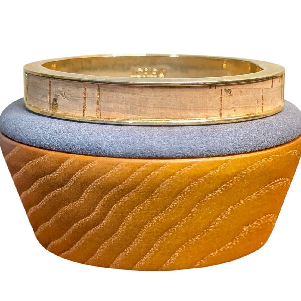 J. Crew Gold Tone Cork Hinged Oval Bangle Bracelet